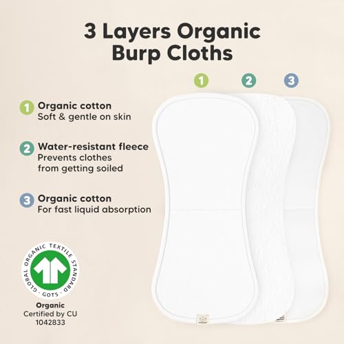 Organic Burp Cloths Baby Boy & Girl - 5-Pack Super Absorbent Cotton Burping Cloths for Babies, Soft & Plush Newborn Spit Up Rags, Infant Towels for Milk Spit Up, Unisex, Large 21 x 10 (Soft White)