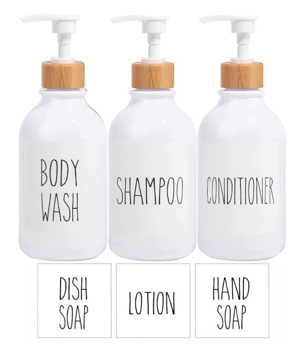 2A Refillable Shampoo and Conditioner Dispenser 10 Oz Bottles Pack of 3 (White)