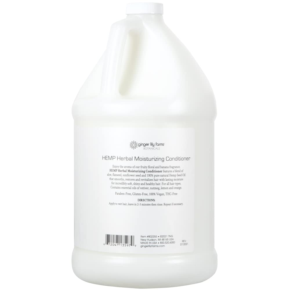 Ginger Lily Farms Botanicals HEMP Herbal Moisturizing Conditioner, Enriched with 100% Pure Natural Hemp Seed Oil, 100% Vegan & Cruelty-Free, 1 Gallon Refill