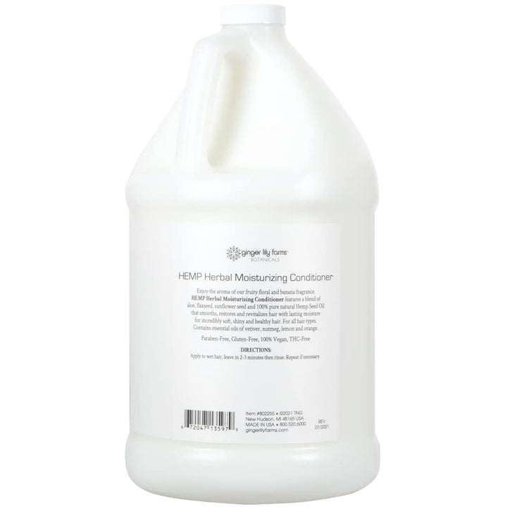 Ginger Lily Farms Botanicals HEMP Herbal Moisturizing Conditioner, Enriched with 100% Pure Natural Hemp Seed Oil, 100% Vegan & Cruelty-Free, 1 Gallon Refill