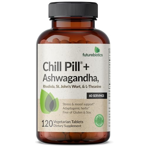 Futurebiotics Chill Pill + Ashwagandha, Rhodiola, St. John’s Wort, & L-Theanine - Non-GMO, 120 Vegetarian Tablets