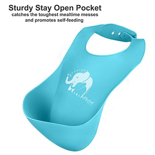 Otterlove Silicone Bib-100% Pure Platinum LFGB Baby Bibs 6-48 months-No Fillers-BPA and Phthalate Free (2 Bib Pack - Blue Elephants & Lemon Lime Otters)