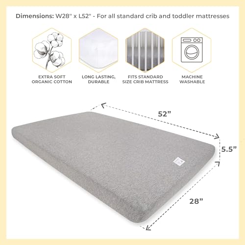 Burt's Bees Baby Essential Organic Cotton Fitted Crib Sheet, Breathable for Boy Girl Standard Crib & Toddler Mattresses