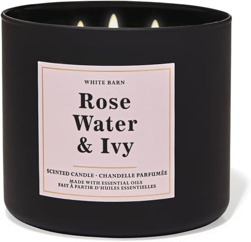 Bath and Body Works, White Barn 3-Wick Candle w/Essential Oils - 14.5 oz - 2021 Core Scents! (Rose Water & Ivy)