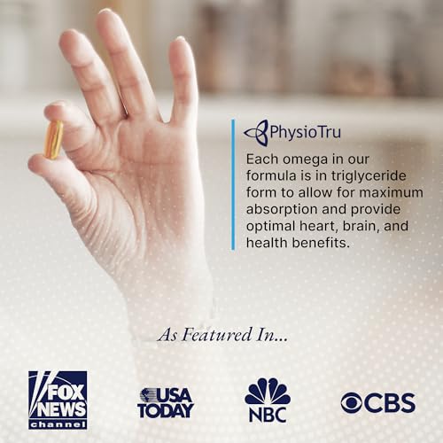 PhysioTru Physio Omega - Omega 3 Supplement - Sustainably Sourced - with DPA, EPA, and DHA - Burpless Fish Oil - 1 Pack