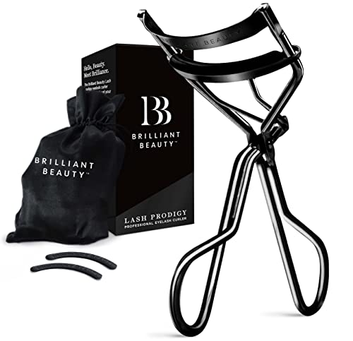 Brilliant Beauty Eyelash Curler with Satin Bag & Refill Pads - Award Winning Eye Lash Curlers for Dramatically Curled Eyelashes & Lash Lift in Seconds (Jet Black)
