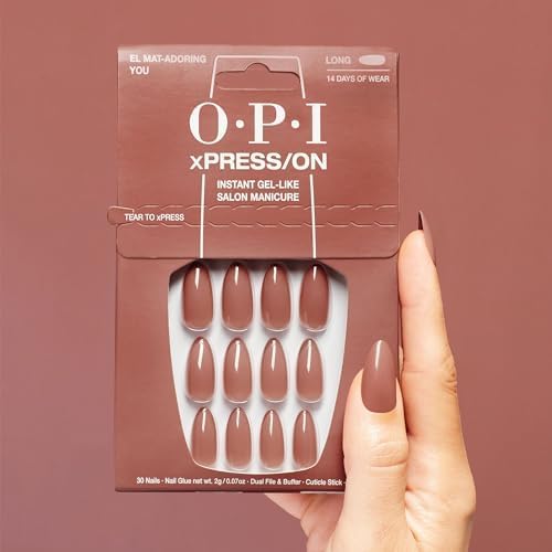 OPI xPRESS/ON El Mat-Adoring You | Soft Neutral Long Almond Press On Nails | With Nail Glue | Long Lasting, Reusable, Non-damaging