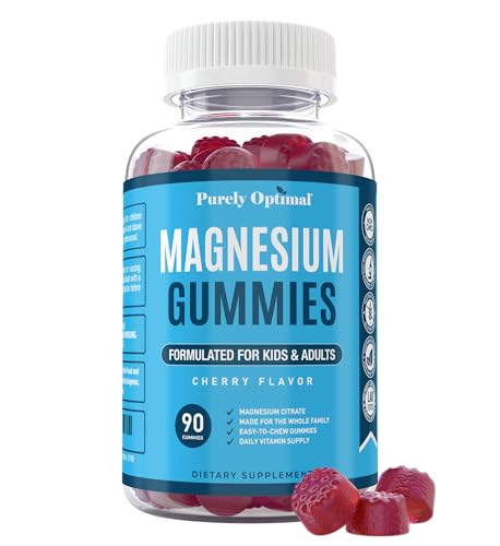 Purely Optimal Premium Magnesium Citrate Gummies for Adults & Kids - Supports Relaxation, Muscle & Nerve Function - Chewable, Non-GMO, Vegan, Gluten-Free - 90 Delicious Gummies