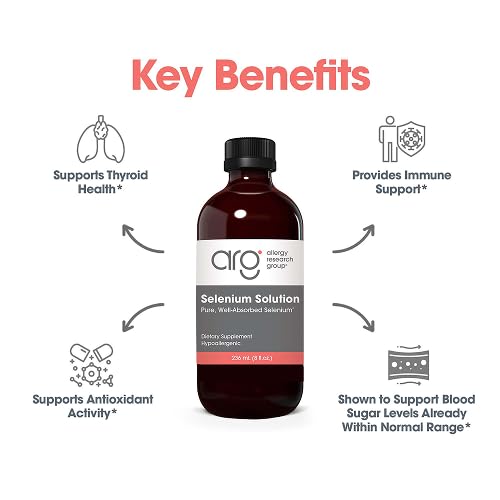 Allergy Research Group Selenium Solution - Well-Absorbed Selenium Liquid, Pure Sodium Selenite, Thyroid Support, Antioxidants, 100 mcg Supplement, Hypoallergenic - 8 Fl Oz