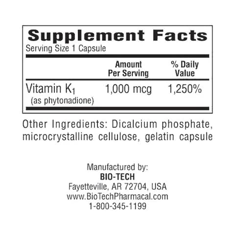 Bio-Tech - K1-1000 (Vitamin K-1) 100 Capsules