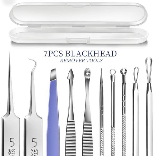 Teenitor Blackhead Remover Tools, Pimple Popper Tool Kit, Ingrown Hair Tweezers, Blackhead Extractor Pimple Extractor Ingrown Hair Removal Kit, Black Head Remover for Face