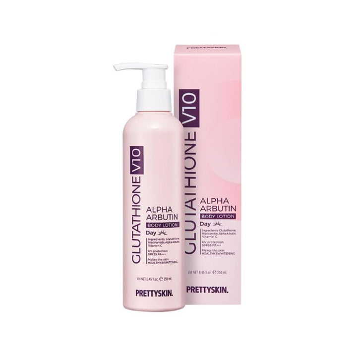 PRETTYSKIN Natural Tone-up Korean Body Lotion with Glutathione, 10 types of vitamins for dry skin-8.45fl.oz.(250ml) (Glutathione V10)