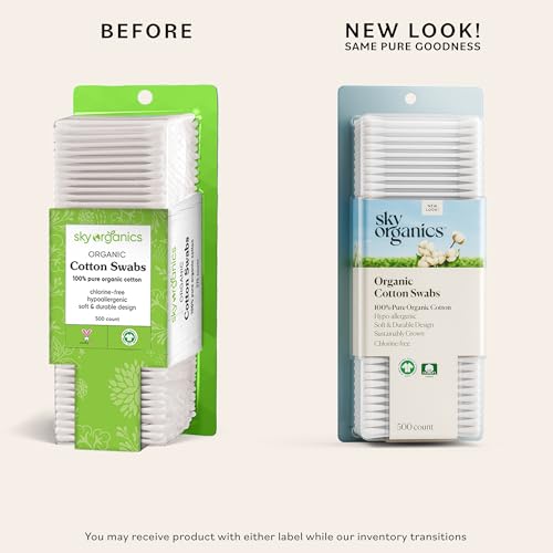 Sky Organics - Organic Cotton Swabs, 500 ct. - Ultra Soft Tips - Strong & Durable - Hypoallergenic - Chlorine Free - Sustainable - with Ebook - Natural, Vegan & Cruelty Free - Skin Care & Self Care