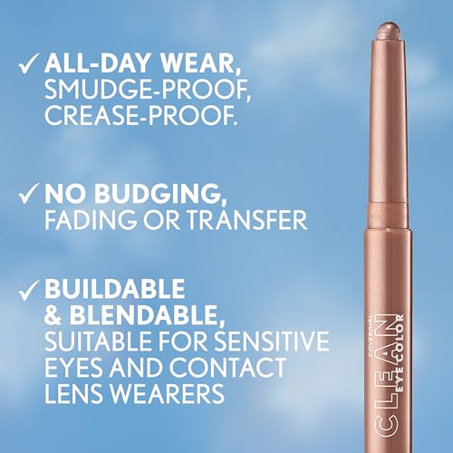 Covergirl Clean Eye Color, French Violet, Eyeshadow Sticks, Ultra Creamy Formula, Lightweight, Buildable Formula, Lasts All Day, Smudge-Proof, 0.05oz