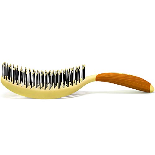 NuWay 4Hair Curved and Vented Detangling C Brush - Scalp Care - Fast Dry Venting Scheme - Special Formulated Bristles - Hair Dryer Safe - (Orange)