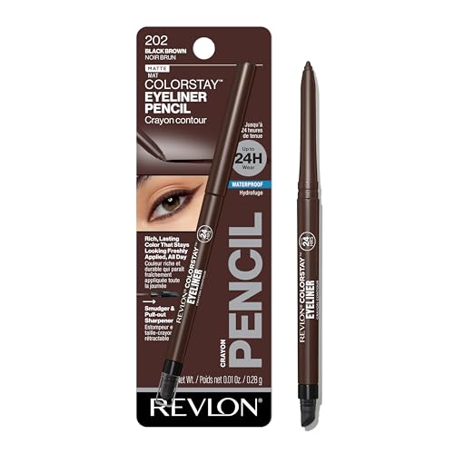 Revlon ColorStay Pencil Waterproof Eyeliner, Smudge-Proof, Eye Makeup with Built-In Sharpener, 202 Black Brown, 0.01 oz
