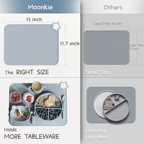 Moonkie Silicone Placemats for Baby & Kid, Stain-Proof Non-Slip Toddler Food Mats Eating Table Mat with 2 Packs(Ether/Sage