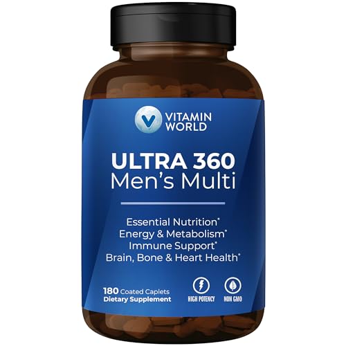 Vitamin World Ultra 360 Multivitamin for Men, Men's Multivitamin with Herbs & Antioxidants for Energy & Performance, Supplement with Vitamin A, C, D, E, B12 & Zinc for Immune Support, 180 Caplets