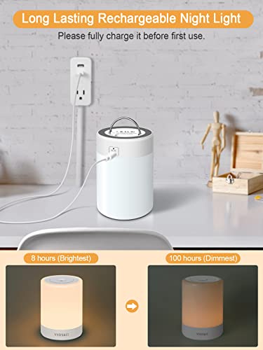 YYDSKIT Baby Night Light, Nursery Night Lamp for Breastfeeding, Portable Nightlight for Kids Toddlers Bedroom, Warm & Soft Bedside Lamp, Touch Control, Rechargeable, Lasting Up to 100Hours