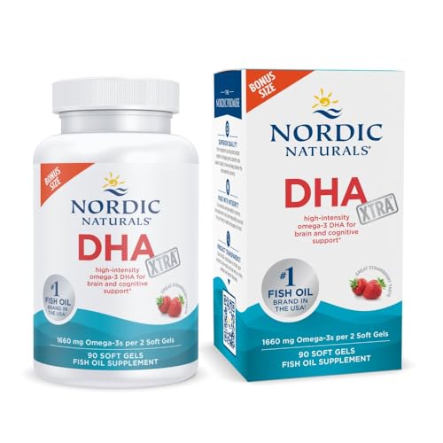 Nordic Naturals DHA Xtra, Strawberry - 90 Soft Gels - 1660 mg Omega-3 - High-Intensity DHA Formula for Brain & Nervous System Support - Non-GMO - 45 Servings