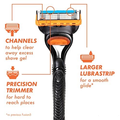 Gillette Fusion5 Razor Refills for Men, 12ct Cartridges, Lubrication Strip, Precision Trimmer for Men, 5-Bladed Refill Blades for Close Shave