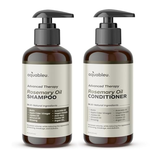 Aquableu Advanced Therapy Anti-Thinning Rosemary Oil Shampoo & Conditioner Set - Infused with 14 All-Natural Ingredients for Volume, Strength, Thickness, and Dullness Reduction (16oz)