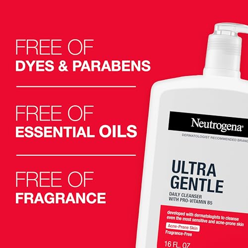 Neutrogena Ultra Gentle Daily Facial Cleanser with Pro-Vitamin B5 for Acne-Prone & Sensitive Skin. Fragrance, Dye, Soap, and Paraben-Free, Hypoallergenic Face Wash, 16 fl. oz