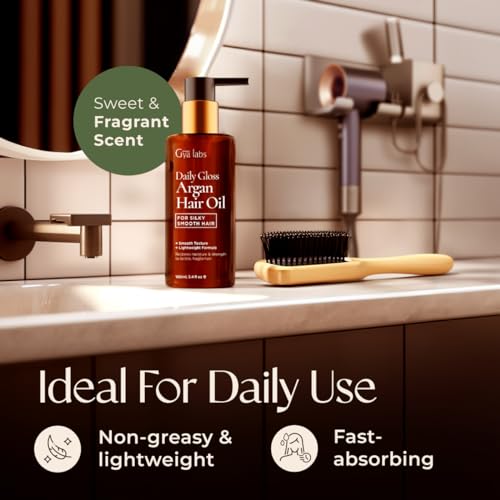 Gya Labs Daily Gloss Argan Hair Oil for Frizzy & Damaged Hair - Sandalwood Aroma Premium Argan Oil for Color Protectant, Strengthens & Adds Sheen (3.4 fl oz)