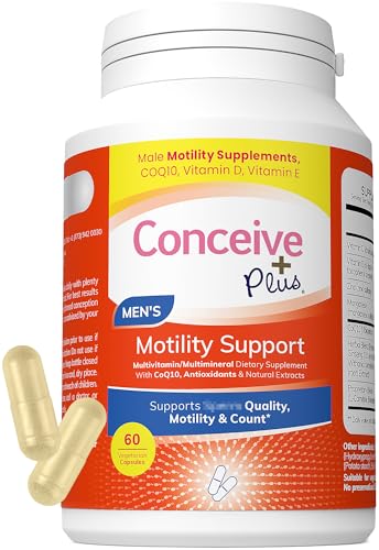 CONCEIVE PLUS Motility Boost for Men - Sperm Count Booster with Vitamin D, Vitamin E, Zinc, Spermidine, Antioxidants - Sperm Count, Sperm Motility - Multivitamin Supplement for Men Sperm - 60 Caps