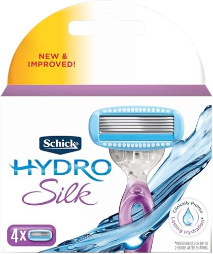 Schick Hydro Silk Moisture Razor Blade Refills, 4 Count | 5-Blade Moisturizing Razors for Women | Womens Moisturizing Razor Refills