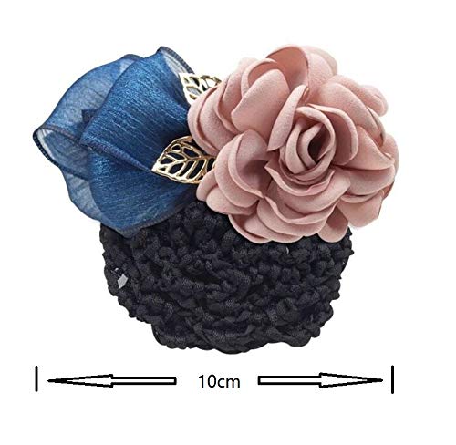 Women Hair Bun Cover Net Snood Hairnet Bowknot Decor Barrette Hair Clip Bow Ribbon Flower Hair Accessories For Stewardess Banks Hotels Restaurant Staff (Pink)