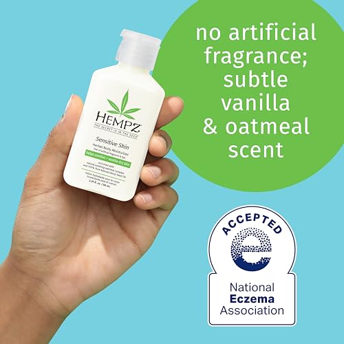 Hempz Sensitive Skin Herbal Body Moisturizer with Oatmeal, Shea Butter for Women and Men,2.25 oz. -Premium,Soothing Body Lotion with Hemp/ Cocoa /Mango Seed for Dry Skin -Skin Care Products