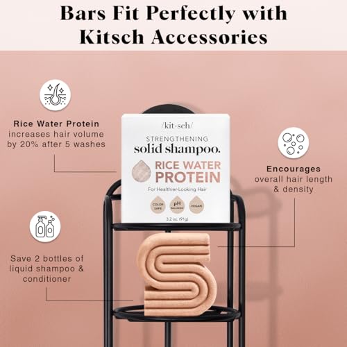 Kitsch Rice Water Shampoo Bar Soap for Hair Care - Soap Bar for Strengthening Weak or Damaged Hair, Women and Mens Shampoo, Vegan, All Natural, Paraben-Free & Sulfate-Free, Made in US, 3.2oz