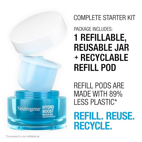 Neutrogena Hydro Boost Water Gel Face Moisturizer Starter Kit, includes Refillable Jar + Refill Pod, with Hyaluronic Acid for a Burst of Hydration & Dewy Skin, 1.7 oz Each