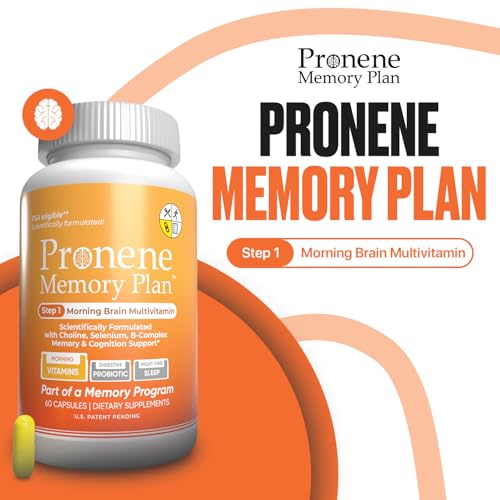 PRONENE Memory Plan (60 ct) Morning Brain Multivitamin | Nootropic Supplement w/Choline, Selenium, Resveratrol, D, & B Vitamins | Advanced nutrients Support Brain, Immunity & Memory.