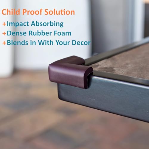 Furniture Edge 16.2ft & Corner Guards | Protective Foam Cushion | 15ft Bumper 4 Adhesive Childsafe Corners | Baby Child Proofing Foam Set and Safe for Table, Fireplace, Countertop | Brown
