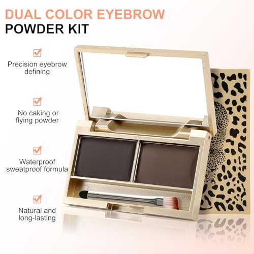 Boobeen Eyebrow Powder Kit, 2-color Waterproof Eyebrow Palette Makeup to Definer & Filler Brows, Eyebrow Color Powder Shape Natural Looking Brow - with Mirror Brush