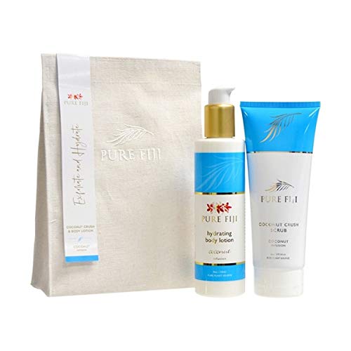 PURE FIJI Bath Gift Set Hydrate & Polish Kit - Spa Gift Sets For Women and Men Include - Coconut Body Scrub and Hydrate Body Lotion for Dry Skin - Spa Gift Sets For Women, Scent Coconut