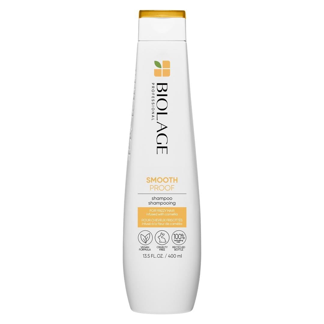 Biolage Smooth Proof Shampoo - Gently Cleanses, Nourishes & Tames Frizz, For Frizzy Hair, Infused with micro-dosed with Camellia Oil & Glycerin, Vegan & Paraben-Free, 13.5 Fl Oz, Packaging May Vary