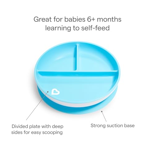 Munchkin Stay Put Suction Plates for Baby and Toddler, 3 Divided Sections , Blue/Green