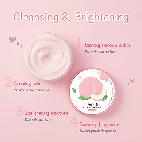 MIESCHER Peach Exfoliating Body Scrub, Ultra Hydrating and Gentle Smoothing Scrub for Body & Face - Remove Dull, Dead Skin, Minimize Pores, Essential Skin Care for Men and Women