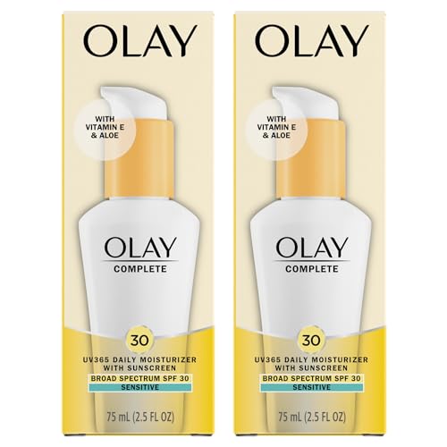 Olay Face Moisturizer, Complete with Sunscreen SPF 30, Fragrance-Free for Sensistive Skin, Broad Spectrum Sun Protection, Long-Lasting Hydration, Non-Comedogenic - Vitamin E & Aloe - 2.5 Oz - 2 Pack