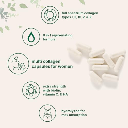 Micro Ingredients Multi Collagen Pills for Women & Men, 240 Capsules | Type I, II, III, V, X - Hydrolyzed Collagen Peptides with Biotin, Hyaluronic Acid & Vitamin C | Hair, Skin, Nail & Joint Support