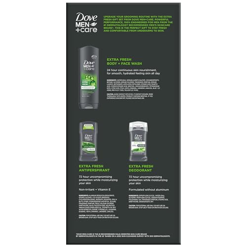 Dove Men + Care Extra Fresh Bundle –Men’s Body Wash, Aluminum-Free Deodorant + Antiperspirant, 72H Protection, Citrus Scent (3 Piece Set)
