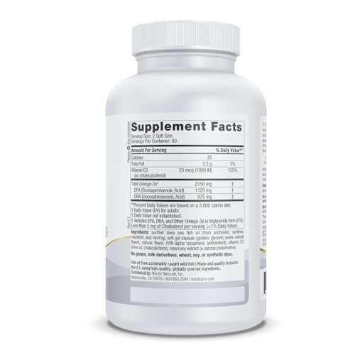 Nordic Naturals ProOmega 2000-D, Lemon Flavor - 2150 mg Omega-3 + 1000 IU D3-120 Soft Gels - Ultra High-Potency Fish Oil - EPA & DHA - Brain, Heart, Joint, & Immune Health - Non-GMO - 60 Servings