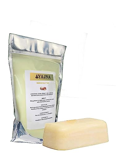 Yajna Organic Raw Mango Butter 100% Pure,Natural & Unrefined| Skin Moisturizer For Face, Body & Hair| 1 LBS/450 GM Ivory/White Grade A | DIY Creams, Balms, Lotions, Soaps| Softens Dry & Tough Skin