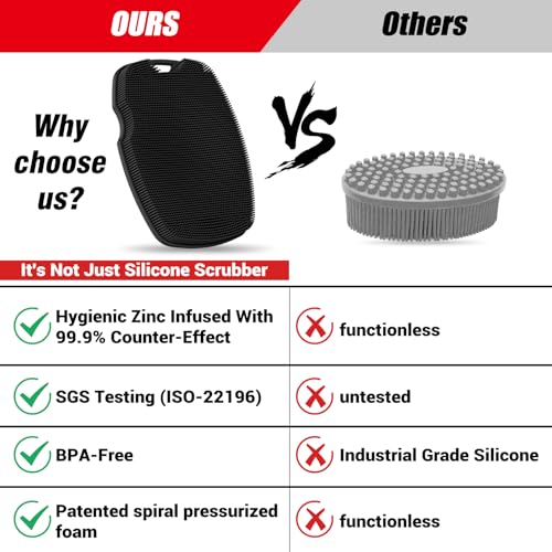 Canroom Silicone Body Scrubber - Zinc Infused - Highly Elastic Bristles - Exfoliating Body Scrubber for Cellulite Reduction,Blood Circulation,Massage for Flawless Skin - Black