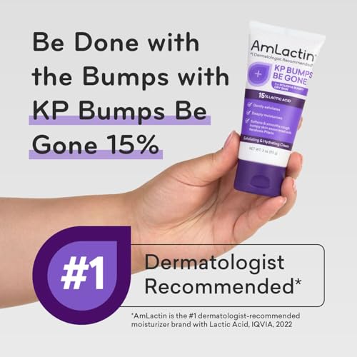 AmLactin KP Bumps Be Gone - 3 oz Keratosis Pilaris Moisturizing Cream with 15% Lactic Acid - Exfoliator and Moisturizer for Dry, Rough and Bumpy Skin (Packaging May Vary)