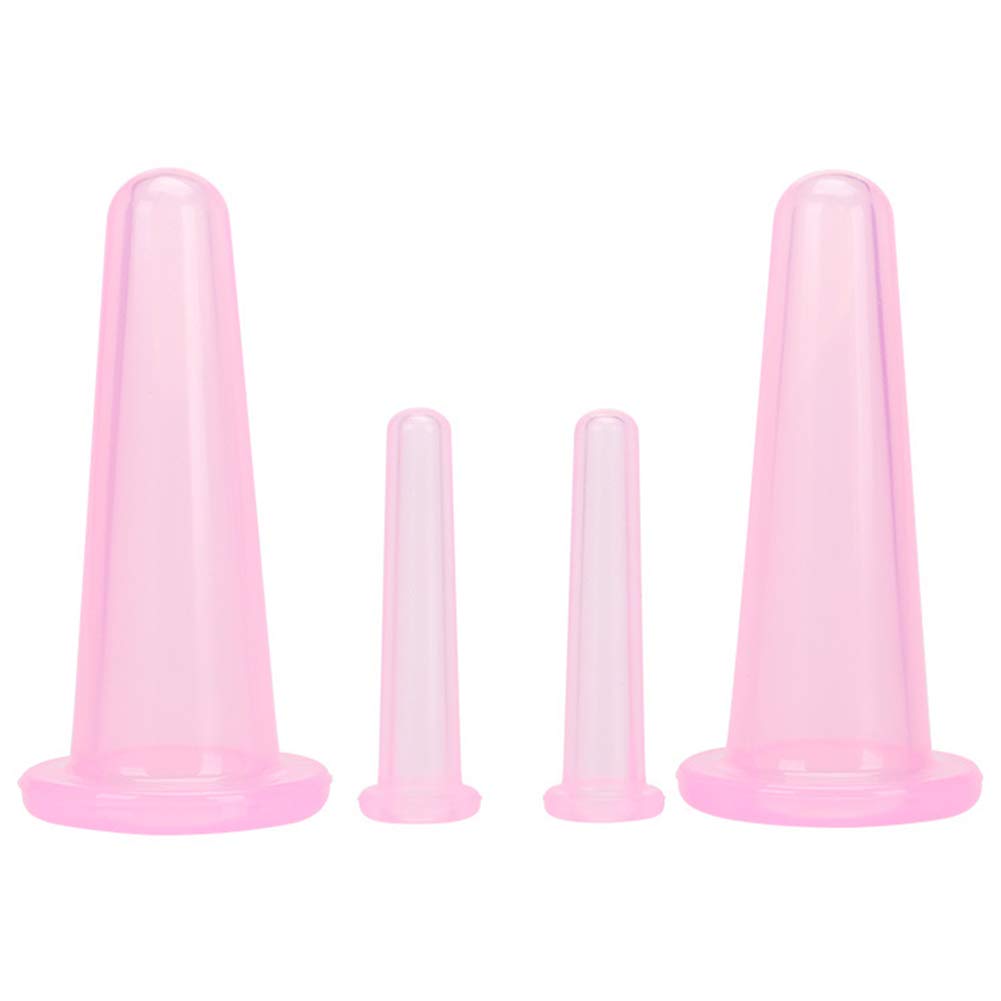 AKOAK 4Pcs/ Set (2 Large &2 Small) Natural Silicone Massage Cup, Suitable for Body, Face, Neck, Back, Eye Massage, Vacuum Tank, Perfect for Body and Facial Care, Anti-aging Beauty Tool (Pink)