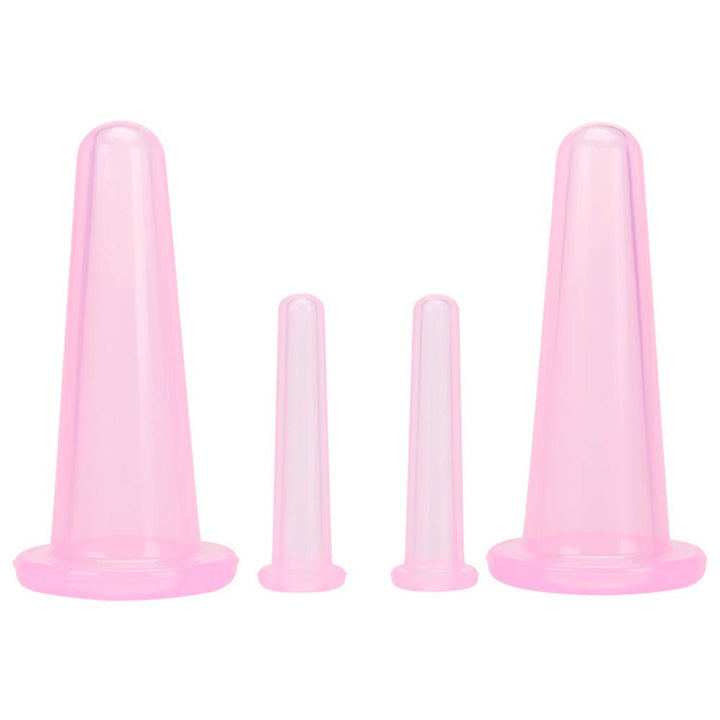 AKOAK 4Pcs/ Set (2 Large &2 Small) Natural Silicone Massage Cup, Suitable for Body, Face, Neck, Back, Eye Massage, Vacuum Tank, Perfect for Body and Facial Care, Anti-aging Beauty Tool (Pink)